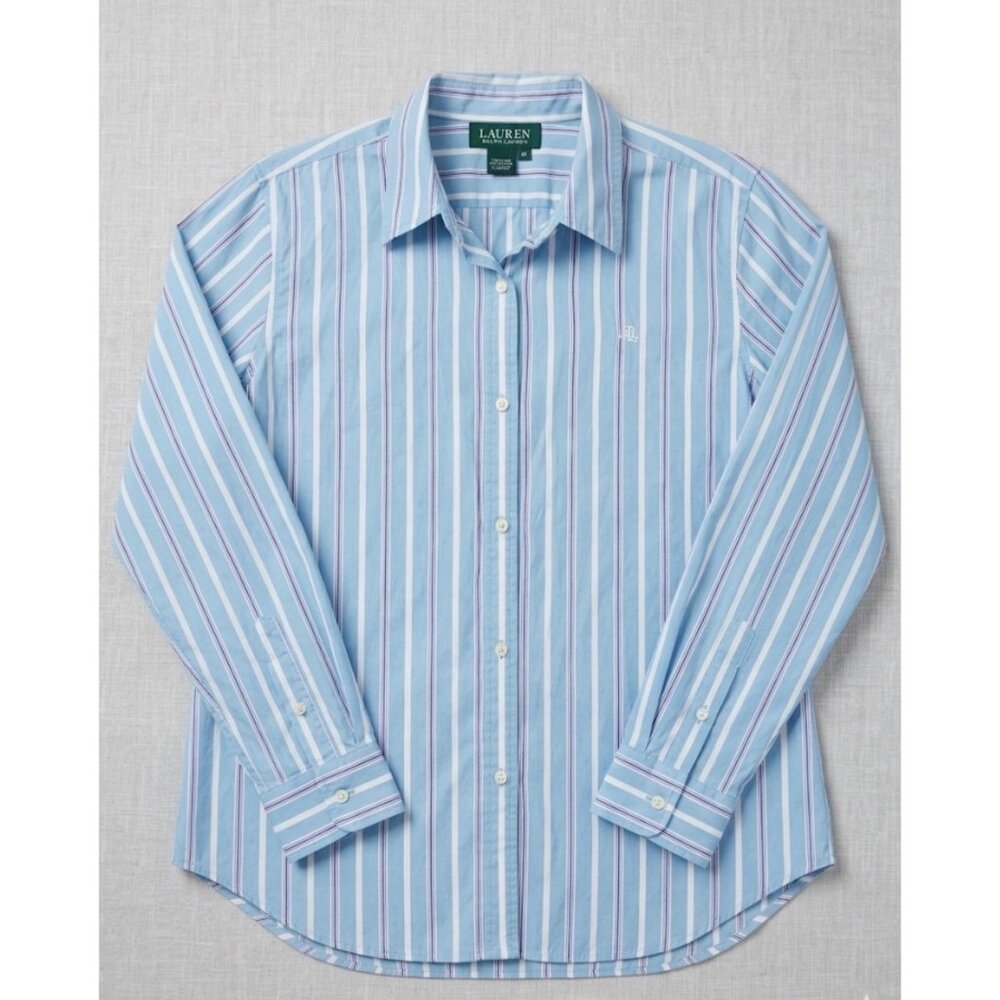 Lauren Ralph Lauren Blue Striped Long Sleeve Cotton Button-Up Shirt M
